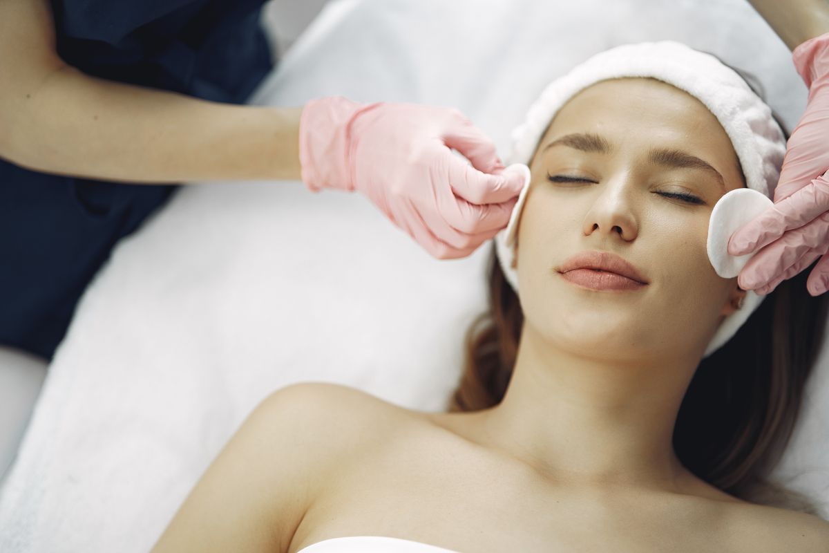 Facial cleansing treatment, stock photograph